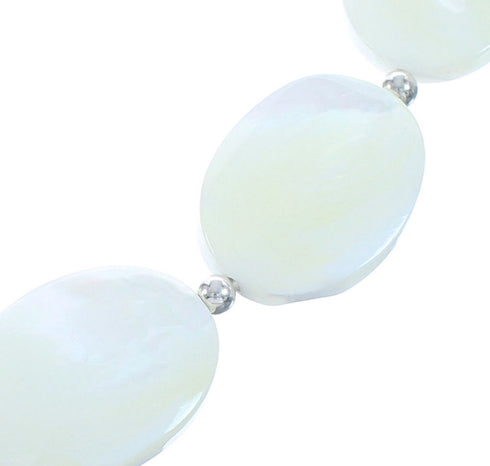 Sterling Silver Mother Of Pearl Bead Necklace KX121010